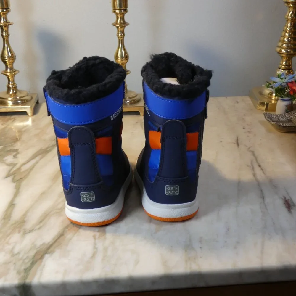 Merrell Alpine Puffer Snow Boot, Blue/Orange, 5 US Unisex Little Kid